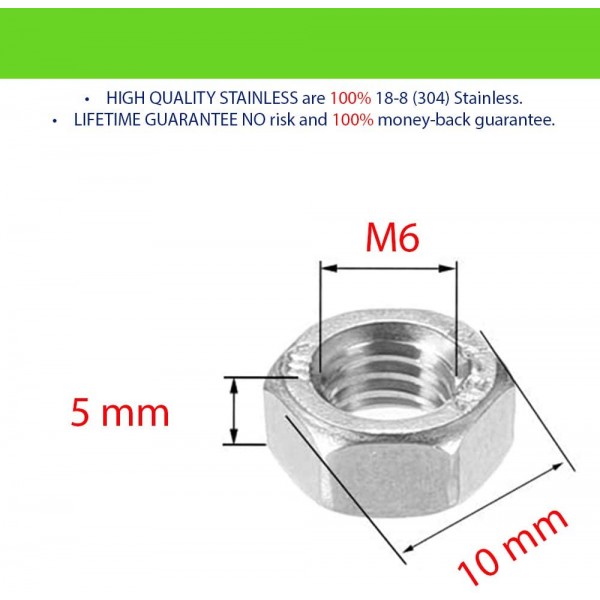 Persberg M6 Stainless Hex Nuts