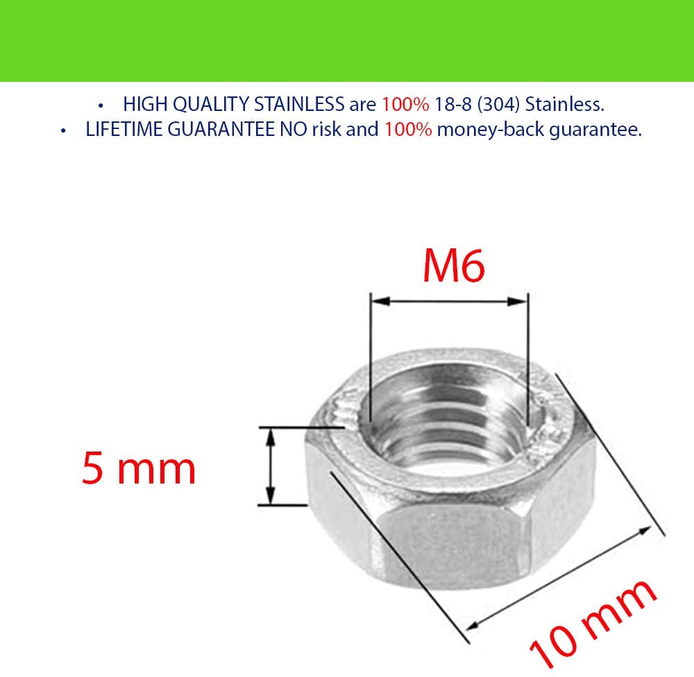 Details about   M6 A2 STAINLESS STEEL HEXAGON HEX FULL NUTS PREMIUM QUALITY 
