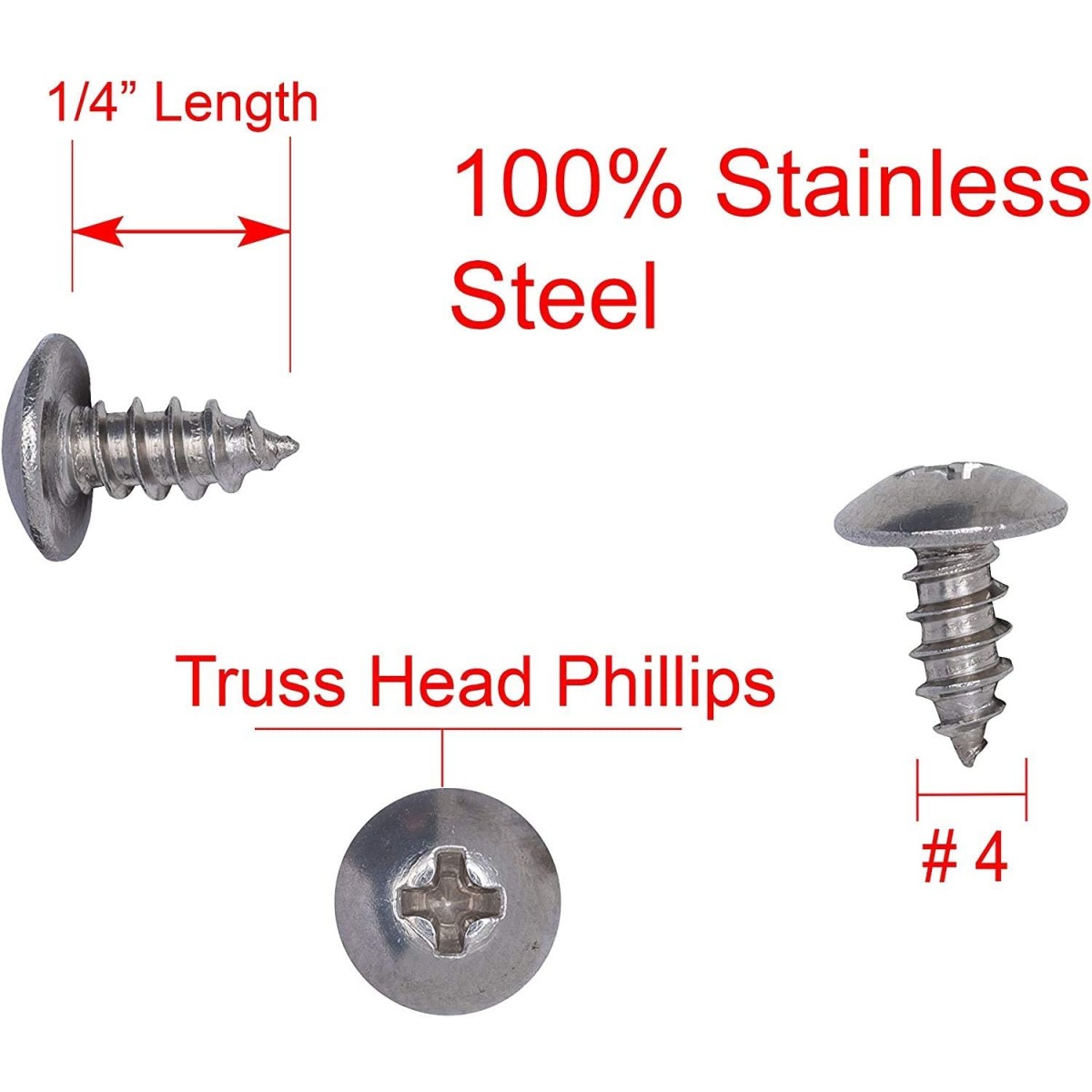Persberg #4, 1-4 Stainless Truss Head Phillips Wood Screw