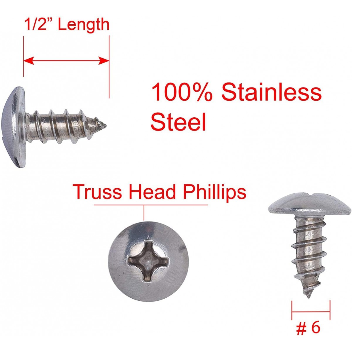 Persberg #6, 12 Stainless Truss Head Phillips Wood Screw