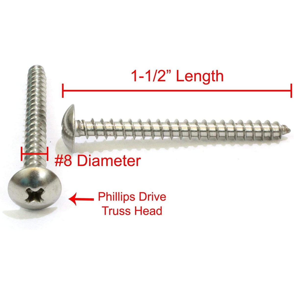 Persberg #8, 1-1-2 Stainless Truss Head Phillips Wood Screw