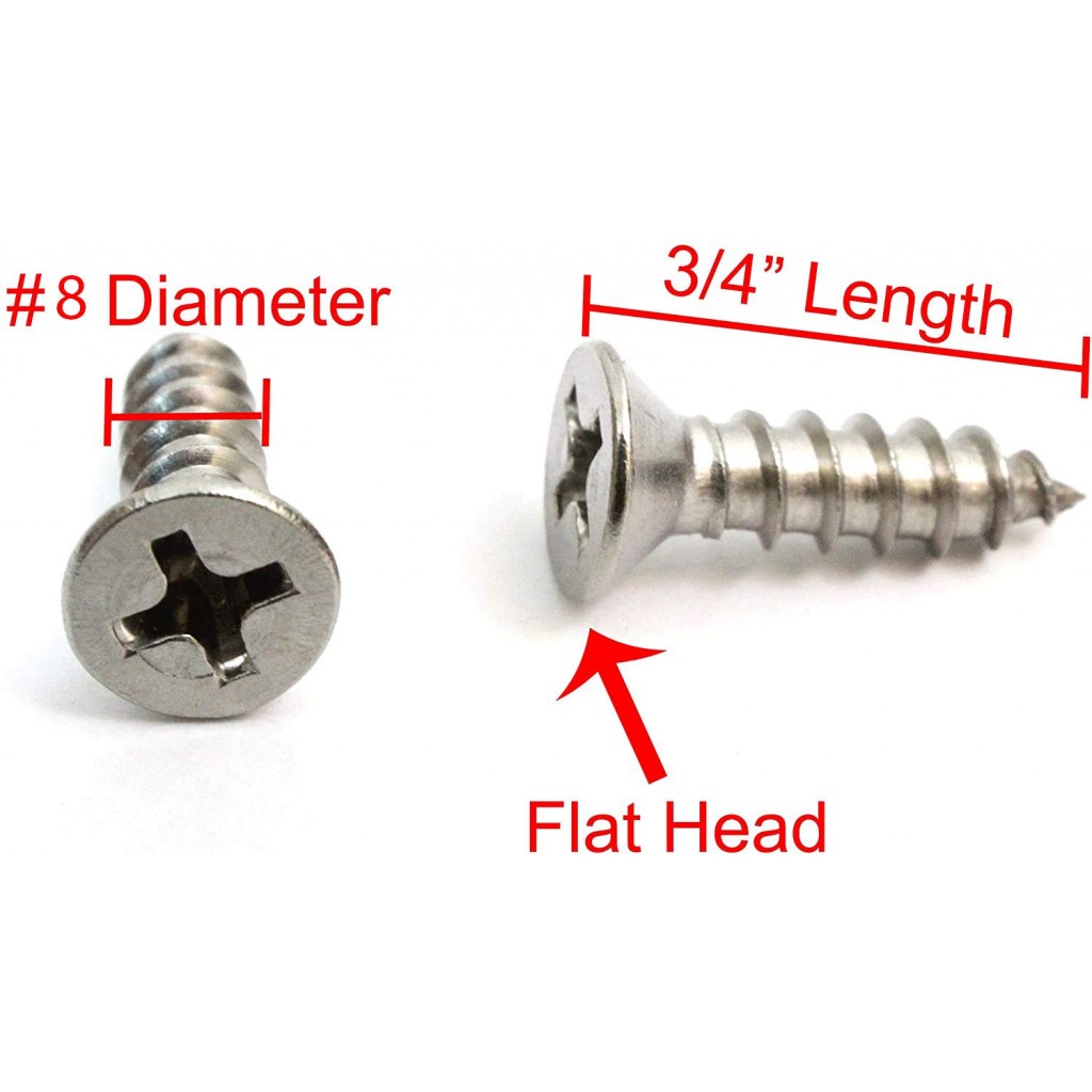 SG TZH 8 X 5/8" Wood Screw 100Pcs 18-8 (304) Stainless Steel Pan Head Fast Self Tapping Drywall Screws By 8 X 5/8 Black