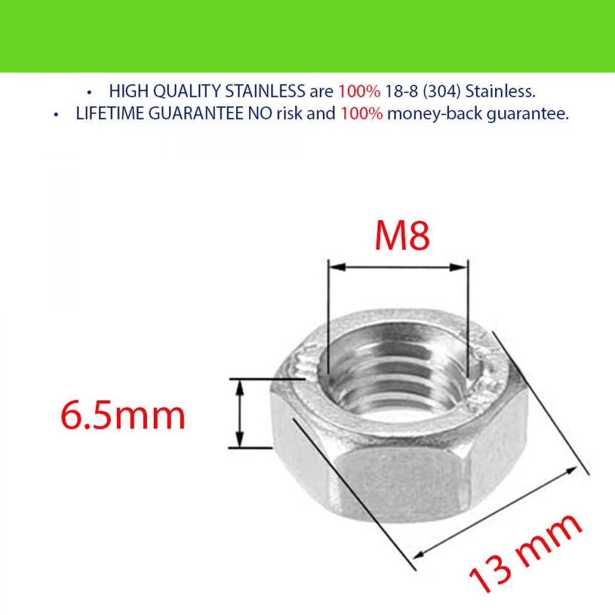 M8 Stainless Hex Nuts 20Pcs - Persberg