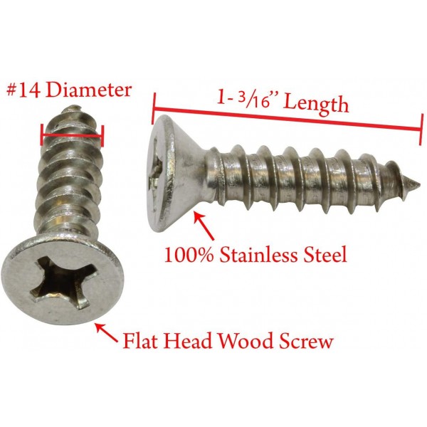 Persberg Stainless Steel Flat Head Phillips Wood Screw #14 x 1-3-16